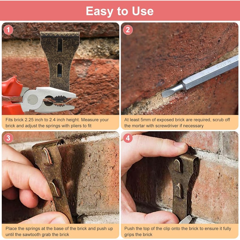 Walquicks 15 Pcs Heavy Duty Brick Hook Clips, Metal Wall