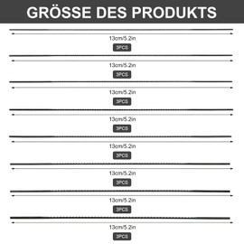 Pack of 24 Fretsaw Blades, 130 mm, Fretsaw Blade, Spiral Saw Blades No. 1/2/3/4/5/6/7/8 Fretsaw Blades Carbon Steel Saw Blades for Wood, Plastic, Metal