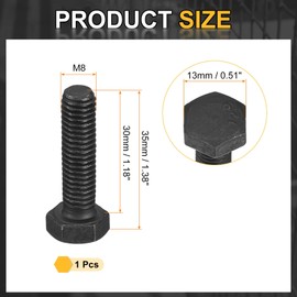 uxcell M8-1.25 x 30mm Left Hand Hex Head Bolt, Black Oxide Carbon Steel Reverse Fully Threaded Fastener Screws Bolts for Machinery, Automobiles and Construction