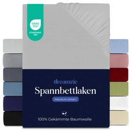 Dreamzie Premium fitted sheet 70 x 160 cm, fitted sheet for thick mattresses up to 12 cm, bed sheet 100% jersey cotton, 150 g/m², Oeko-Tex certified - grey