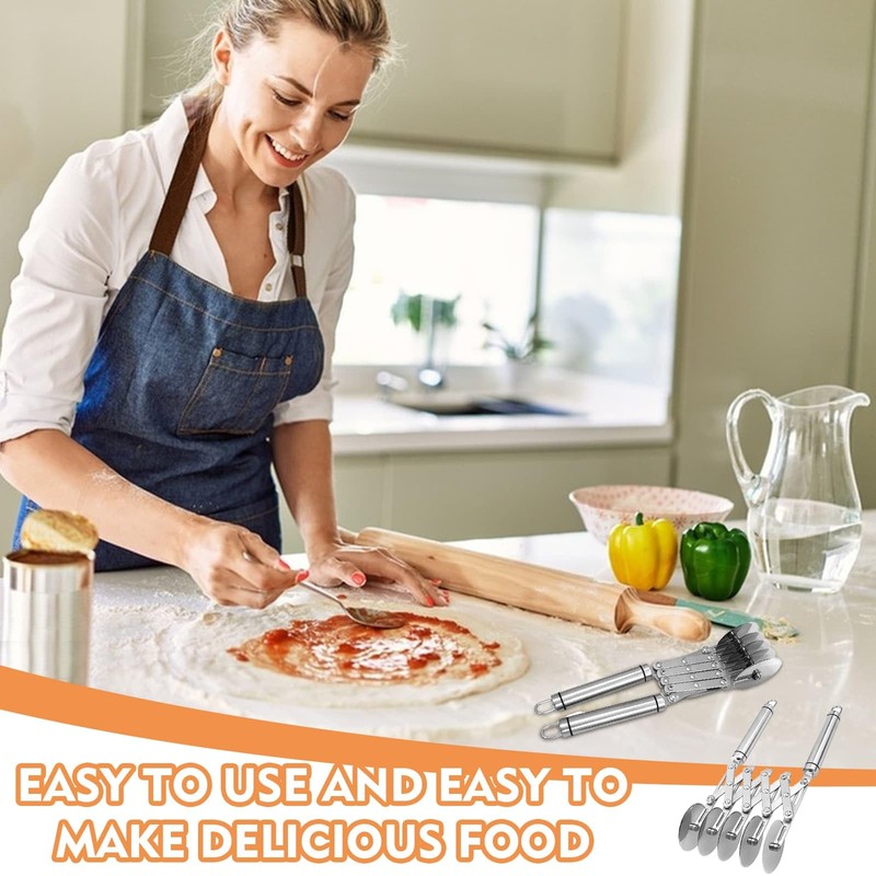 5-Wheel Professional Pastry Food Grade Stainless Steel Pizza Tool, Stainless