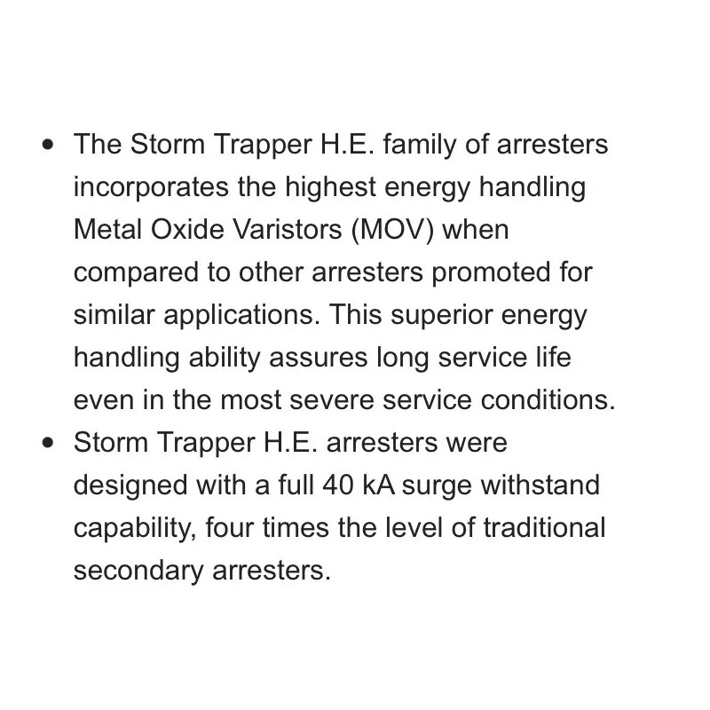 Eaton Cooper Power VariStar Storm Trapper HE MOV Surge Arrester