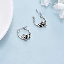 ONEFINITY Panda Earrings Sterling Silver Panda Bamboo Hoop Earrings Animal Jewelry Gifts for Women