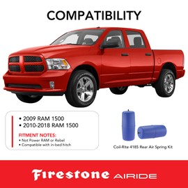 Firestone Airide 4185 Coil-Rite Rear Air Springs Kit fits 2010-2018 Ram 1500 | Made of Elastic Polyurethane | Controls Air Pressure | 5-70 PSI | 2,000 lbs Load Capacity