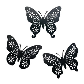 VividLadybug Set of 3 butterfly wall decor, Art Wall Decor, the ideal for interior and exterior decor, Yard Art, black Concise Decoration Hanging