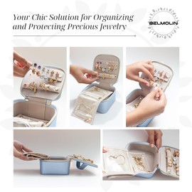 BELMOLIN - Travel Jewelry Case Organizer - Anti Tangle Storage Organizer - Leather Travel Jewelry Organizer - Portable Jewelry Travel Case - Jewelry Box - Jewelry Travel Case For Women (Sky Blue)