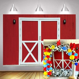 Red Barn Door Backdrop Western Rustic Farm Wooden Door Wall Photography Background BBQ Party Newborn Baby Shower Cowboy Girl Birthday Decorations 8x6FT
