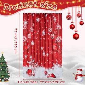 Peryiter Christmas Shower Curtain Red Winter Xmas Holiday Shower Curtain Lightweight Waterproof Christmas Curtain for Bathroom Bathtub Decor Accessories with 12 with 12 Snowflake Hooks,72 x 72 Inch