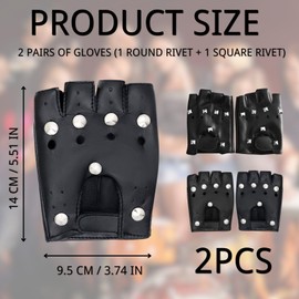 KEYRI 2 Pairs of Punk Gloves Fingerless Biker Rocker Leather Gloves Motorcycle Biker Gloves with Rivets Black Rocker Accessory Costume Accessory Theme Party Carnival, black