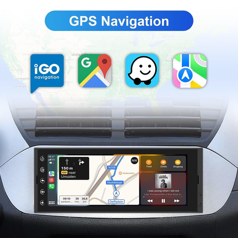 Wireless Carplay Single Din Touchscreen Radio Wireless Android Auto, Car