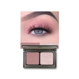 JUAAZIN Champagne Pink Shimmer Eyeshadow Matte Rose Double Colors Palette, High Pigment Eye Shadow Powder, Blendable Smooth and Texture Waterproof Smudge-proof Durable Long-lasting Makeup Palette 01#