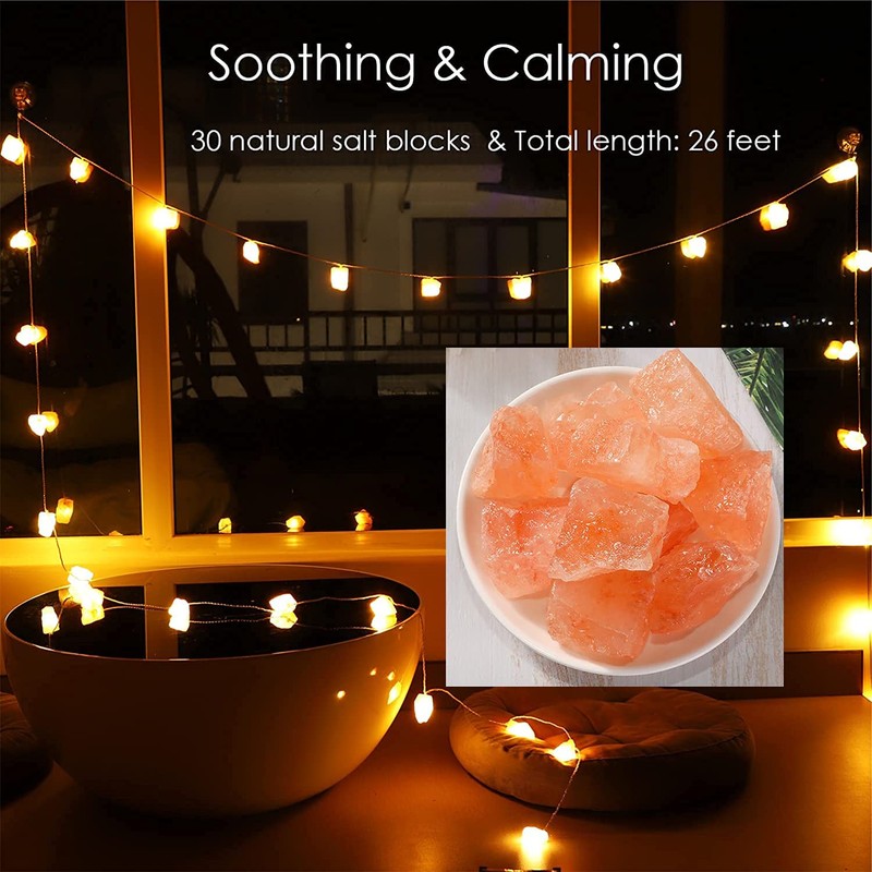 HeaHap Himalayan Salt String Lights with Switch, 20 Natural Salt