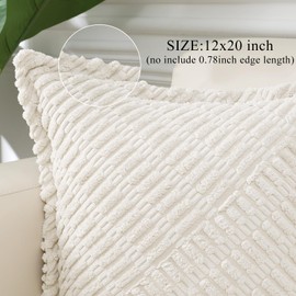 decorUhome Decorative Cream White Throw Pillow Covers 12x20 Set of 2 with Splicing, Boho Lumbar Soft Neutral Corduroy Broadside Twill Spring Pillow Covers for Couch Bed Sofa Living Room