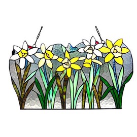Chloe Lighting 23" Wide Daisy Tiffany-Glass Flowers Window Panel, One Size