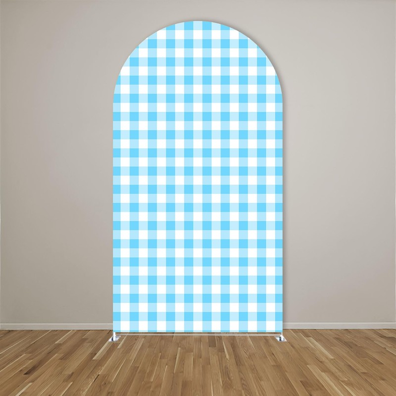 FiVan Gingham Checkered Pattern Arch Backdrop Cover Curved Top Arch