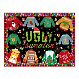 UMURILXY 96x72inch Merry Christmas Backdrop, Ugly Sweater Elfed Up Polyester Photography Background for Parties, Happy Holiday Snowflake Photo Booth Prop Decorations
