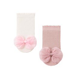 Baby Koi Baby Socks, Girls, Newborn Cotton, 2 Pairs Set, Non-Slip, Lace, Cute, Shichi-Go-San Baby Shower Preparation Gift, white + gray