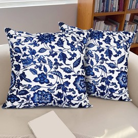 Musihy Decorative Cushion 40 x 40 cm, Dark Blue Cushion Cover, Decorative, Pack of 4, Floral Decorative Cushion Covers, Square Cushion Cover, Home, Farmhouse Decor for Couch, Sofa, Bedroom