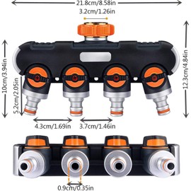 YAAVAAW 4 Way Garden Hose Splitter,3/4 Inch Zinc Alloy Garden Tap Splitter Outdoor Utility Hose Connector,Comfortable Rubberized Tap Connector with 4 Connectors and 4 Rubber Washers