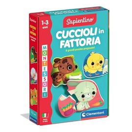Clementoni Sapientino Baby - Puppies on the Farm, Montessori Educational Game for Children from 1-3 Years, Colourful Shaped Puzzle to Discover Animals, Made in Italy, Italian Language, 16850