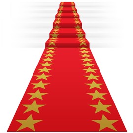 Woanger Plastic Red Carpet Runner for Party 30 μm Thickness Gold Star Aisle Runner Event Rugs for Runway Floor Stage Stair Hallway Movie Theme Birthday Wedding Prom Decor(Classic, 3.3 x 50 Ft)