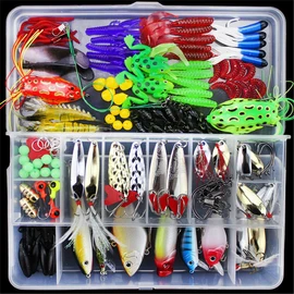 Pure Vie Fishing Topwater Lures Kits Mixed Universal Artificial Soft Baits Tackle Including Crankbaits, Spinnerbaits, Plastic Worms, Frogs, Hooks, Tackle Box - Freshwater Saltwater Fishing Equipment, 141 Pieces