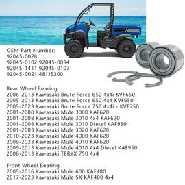 Rear or Front Wheel Bearing Compatible for Brute Force 650 750 4x4i Mule 3000 3010 3020 4000 4010 KAF620 TERYX 750 4x4, 52x42x25mm Heavy Duty Brake Hub Wheel Bearing