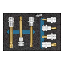 Hazet Screwdriver Bit Socket Set, Square Hollow 10 mm x 80 mm XZN Drive Profile Spline CVD Tin Coated, 460/7 – Pack of 1