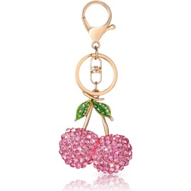 Cherry Keychain/Bling Rhinestone Fruit Keyring/Cute Cherry Keychain for Handbag Purse Charms-Rhinestone