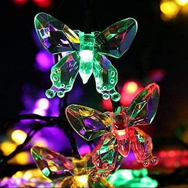 TEBOCR Butterfly Solar String Lights Outdoor 16 Feet 20 Led Multicolor Waterproof Solar Powered Fairy Lights 8 Modes Decorative Lights for Patio Garden Yard Fence Wedding Christmas Party