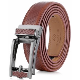 Mio Marino Mens Ratchet Belt with Open Linxx Leather Dress Belt Buckle, Enclosed in an Elegant Gift Box - Monolith - Burnt Umber - Adjustable from 28" to 44" Waist