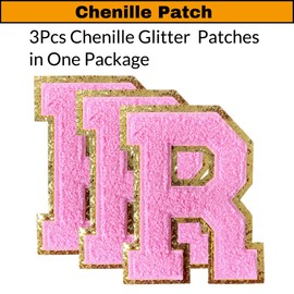 Parches de chenilla, parches para planchar con purpurina rosa, parches de letras universitarias, parches bordados de chenilla, parches para coser para ropa, sombreros, bolsas, chaquetas, camisa (rosa, Q)