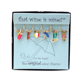 Wine Things On The Beach, Painted Wine Charms, Fits neatly around stem, Multicolor