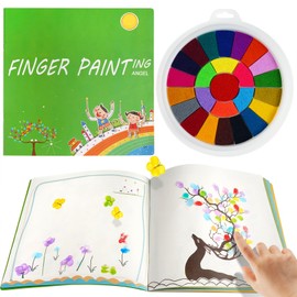 9" Large Ink Pads 25 Colors Rainbow Stamp Pad & Finger Paint Paper Book & 12 Rubber Stamps