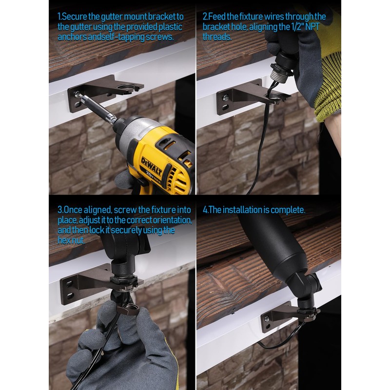 LEONLITE Gutter Mount Bracket for Low Voltage LED Spotlight, 1/2"