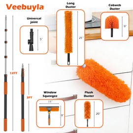 20FT Reach Extendable Ceiling Duster Kit with Squeegee & Cobweb Cleaner