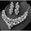 Bouquet Faux Pearl White Austrian Rhinestone Bib Necklace Earrings Set