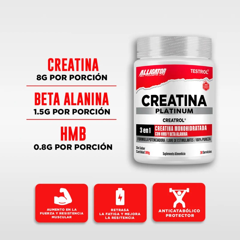 Creatina Platinum Testrol | 30 Servicios Sin Sabor | Carga
