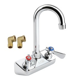AA Faucet 4" Wall Mount Faucet w/ 3-1/2" Gooseneck Spout and Elbows, NSF Approved