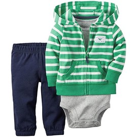 Carter's Baby Boys' 3-Piece Striped Cardigan Set, Green, Newborn