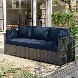 Pakunoda 8-Piece Outdoor Cushions for Patio Furniture Thick Outdoor Chair Cushions Resilient Foam Waterproof Deep Seat Cushion Replacement for 3-Seat Sectional Sets Liner&Cover Navy Blue