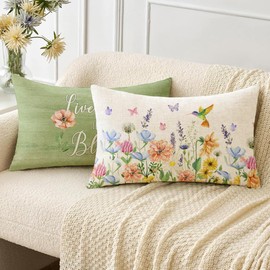 Miuyunya Miuyunya Set of 4 Spring Hummingbird Pillow Covers 12" x 20" Summer Green Floral Farmhouse Throw Pillow Covers Flower Leaves Bird Decorative Cushion Cases Home Dcor for Sofa Living Room Patio
