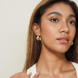 Gold Twistded Hoop Earrings for Women Trendy Vintage Geometric Chunky Tapered Gold Drop Hoop Earring(chunky twisted)