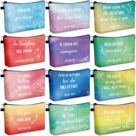 Chunful 12 Pcs Inspirational Christian Gifts Religious Makeup Bags Bulk for Women Bible Verse Flower Cosmetic Bag Mother's Day Gift for Church Ladies Student Office, 7.48 x 4.72 Inch(Simple)