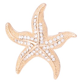 Fenni Crystal Starfish Conch Shell Crab Fish Marine Organism Sea Ocean Life Creatures Star Brooch Pin (Gold Starfish)