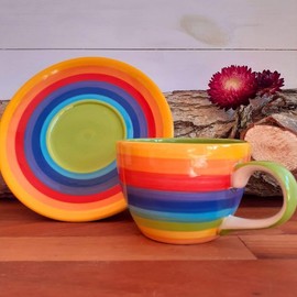 Buddha-Buddha Hand Painted Rainbow Coffee Cup and Saucer