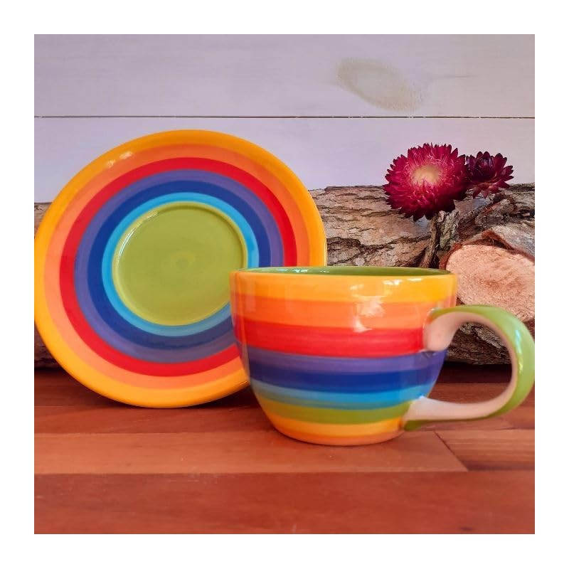 Buddha-Buddha Hand Painted Rainbow Coffee Cup and Saucer