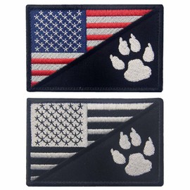TailWag Planet Tactical US Flag with Tracker Paw Patriot Milltary Service Dog Patch Embroidered Vest/Harnesses Badge Fastener Hook & Loop Emblem, 2 Pcs