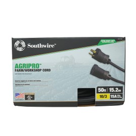 Southwire AGRIPRO 10/3 Extra Heavy Duty Extension Cord, 50ft, Farm/Workshop Cord, SJTOW, Black, 64817801