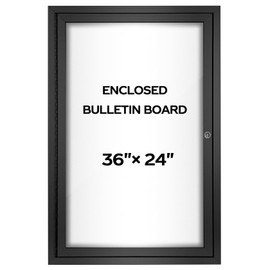 INNOVART Enclosed Bulletin Board 36”x24”, Lockable Dry Erase Noticeboard with Black Aluminum Frame, Outdoor Enclosed Whiteboard Weatherproof, Wall Display Case with Swing-Open Door Information Cabinet